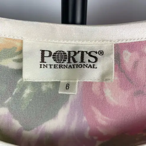 Ports International Multicolor Floral 100% Silk Short Cap Sleeve Flowy Dress Green Size 6