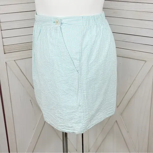 Lilly Pulitzer  Mimosa Seersucker Striped Mini Skirt Aqua Teal Blue White XL