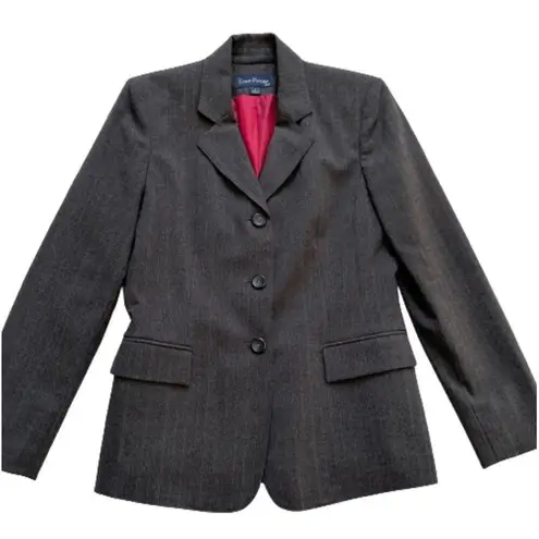 Evan Picone Suit Blazer Gray Pinstripe Faux Flap Pockets Blazer Jacket Size 6