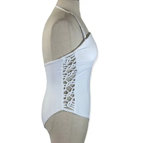 Red Carter White lace-up swimsuit, ladies small one piece convertible halter strap /bandeau
