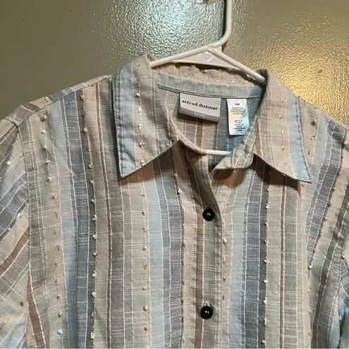 Alfred Dunner Button Down Blouse Pink Blue Tan Stripes Clip Dot 16P - Image 5