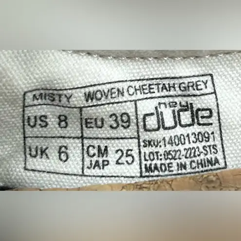 Hey Dude Women's Size 8 Misty Woven Cheetah Grey Slip On Shoes