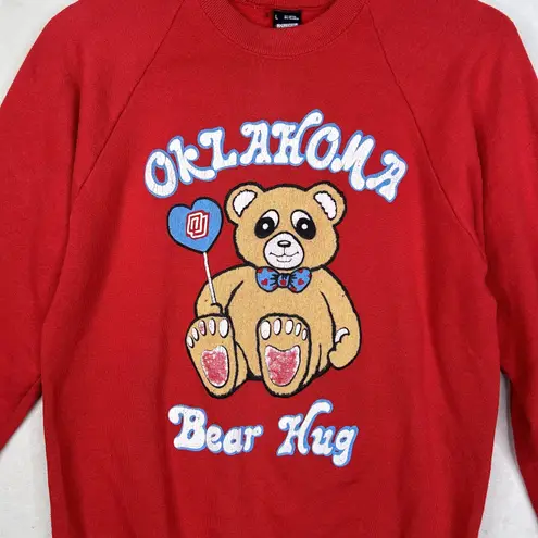 Vintage Oklahoma Sooners Sweatshirt Womens Large Graphic NCAA Football Bear Hug Red