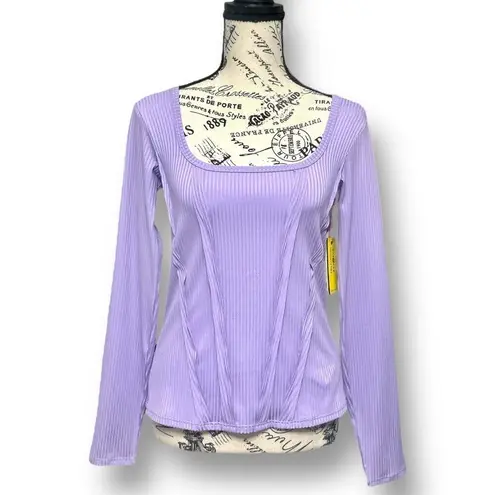 EleVen M Lilac Ribbed Long Sleeve Top Tennis Golf Activewear Stretch Square Neck Purple Size M
