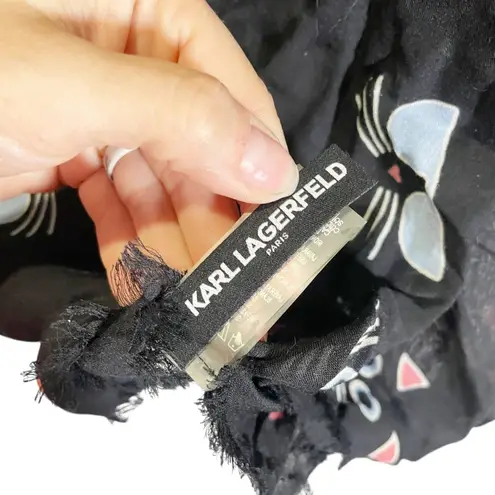 Karl Lagerfeld Black Cat Print Scarf Lightweight & Stylish
