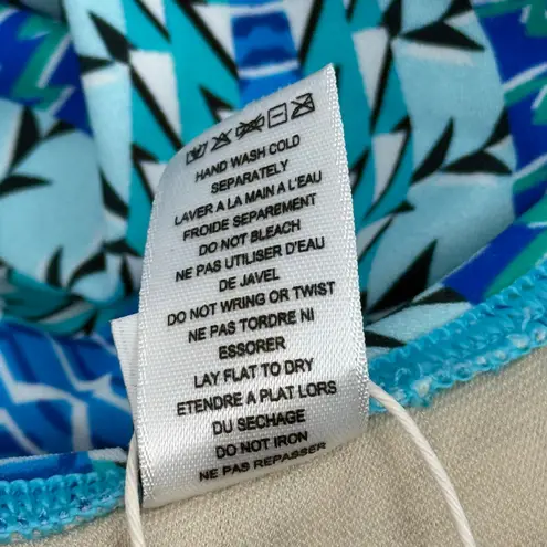 ECHO Swimsuit Size 10 One Piece Havana Geo Blue Low Back Halter Tie Swim Beach