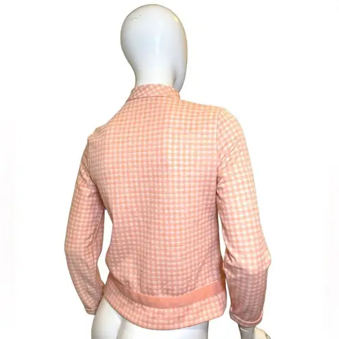 Vintage 1960s Plaid Nehru Jacket Small Peach White Retro Orange
