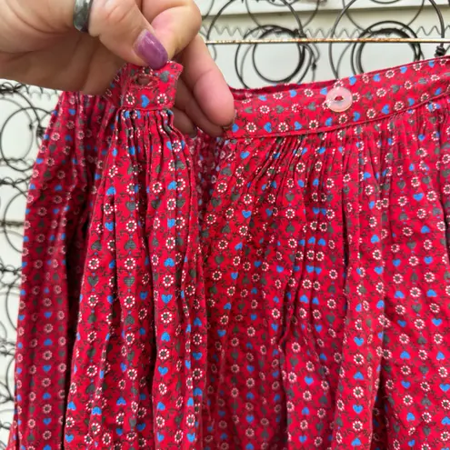 VTG 80s 90s prairie Gunne red calico floral eyelet lace tiered skirt 25" WAIST Size XS