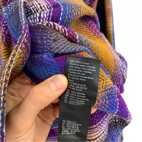 KAVU Jess Button Up Hooded Shirt Purple Mustard M