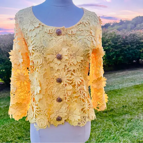 Boston Proper Yellow Lace Three Quarter sleeved Jacket size XS