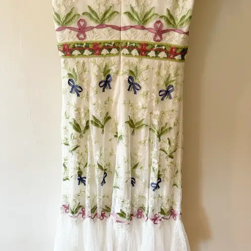 Mac Duggal White Bows Tiered Ruffle Beaded Waist Gown Size 2