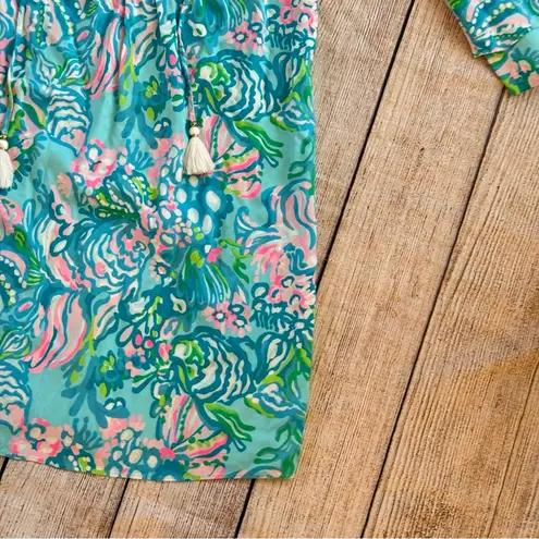 Lilly Pulitzer  Azita Tunic Dress Blue Ibiza Floral Print Size Small Beach Travel