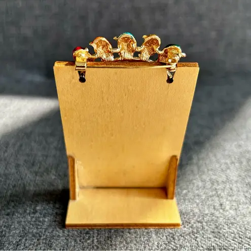 Colorful, Sparkly “Birds on a Branch” Fashion Rhinestone Brooch, Gold