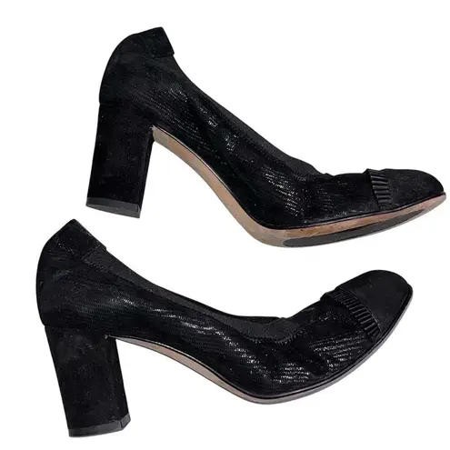 Anyi Lu Black Leather Block Heel Pumps Shoes size 37.5