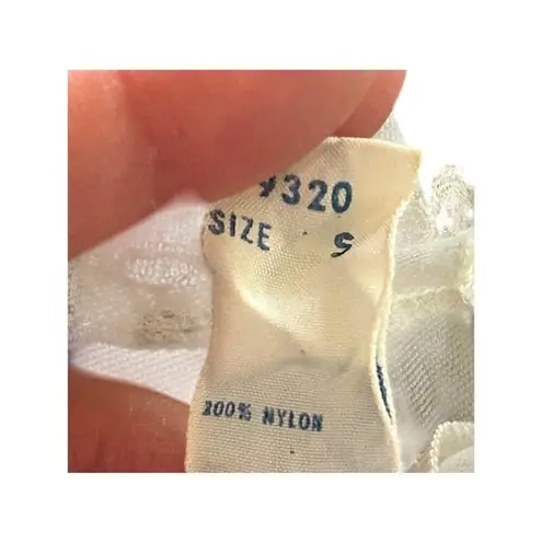 Vintage Olga Sheer White Peignoir Robe w/ Lace Trim Blue Bow Detail Size Small