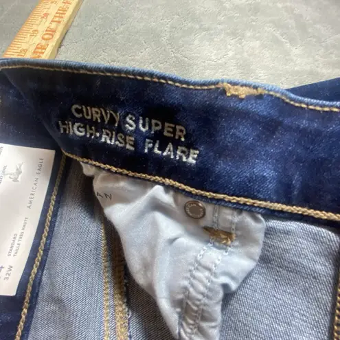 New American Eagle Curvy Super High Rise Flare Jeans Womens 14 Stretch Hippie Blue Size 14P