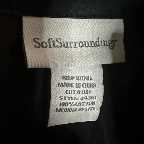 Soft Surroundings Vintage Black Pleat Front Button Down Shirt Medium Petite