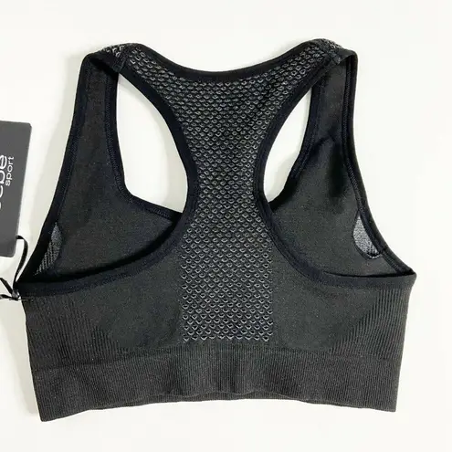 Bebe  Racerback Sports Bra Black Chest Logo Removable Pads Moisture Wick Size S