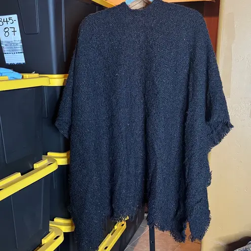 Elegant Black Metallic Silver Women's Sweater Wrap Poncho One Size Size undefined