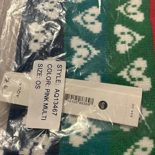 Aqua x Kerri Rosenthal Multicolor Heart Beanie/Hat FUN! One Size, Pink Multi NWT