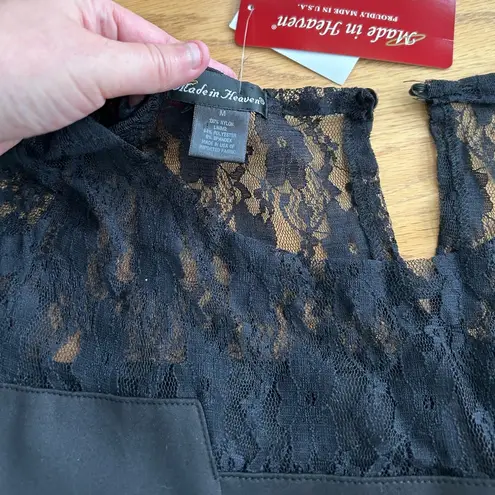 NWT Made In Heaven Black Short Sleeves Lace Trim Dress Black USA Size Medium