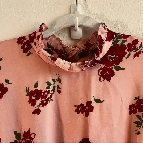 Julie Brown Dress Gabe Floral Print Silk Ruffle Mock Neck Tiered Mini Sz L NWT