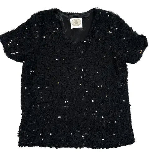 Muche et Muchette Black Sequin Blouse Fringe Short Sleeve Women's One Size Size undefined