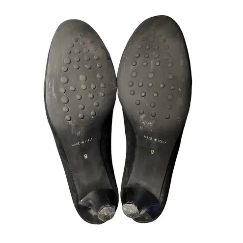 Aquatalia Suede Pumps Black Nappa Round Toes Italy Heels Weatherproof Shoes 9 B