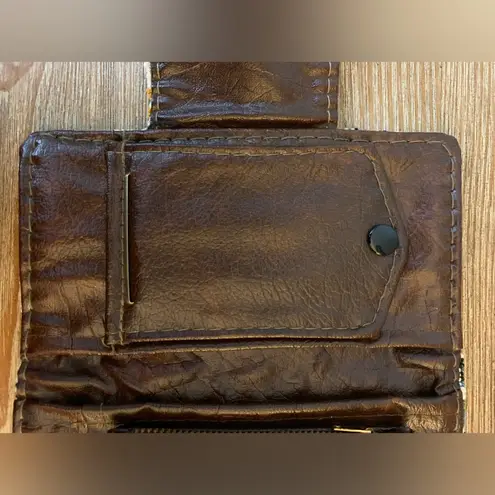 RARE Vintage Trifold Stitched Wallet Brown Faux Leather Interior 1970s Green