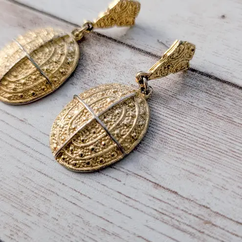 Vintage Earrings for Pierced Ears Large Oval Dangle Statement Gold