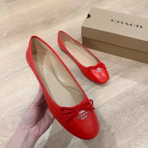 Coach NWT  Leather Ballet Flats – Pop Red – Size 9.5B