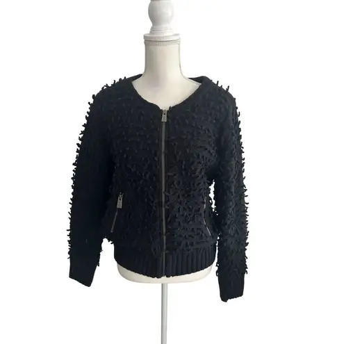 ANINE BING Black Knit Pulled Bomber Style Jacket Coat Size XS