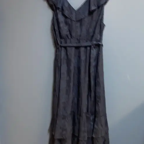 Grace Karin NWT WO SIZE XL NAVY BLUE BELTED FLORALDESIGN RUFFLES FAUX WRAP DRESS