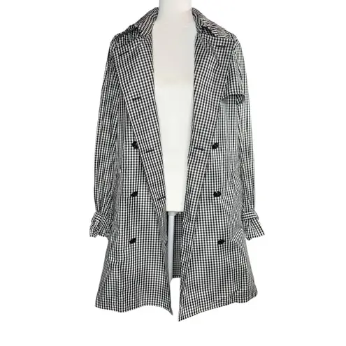 NWOT LRL Ralph Lauren Large Double Breasted Gingham Trench Coat Long Jacket Black