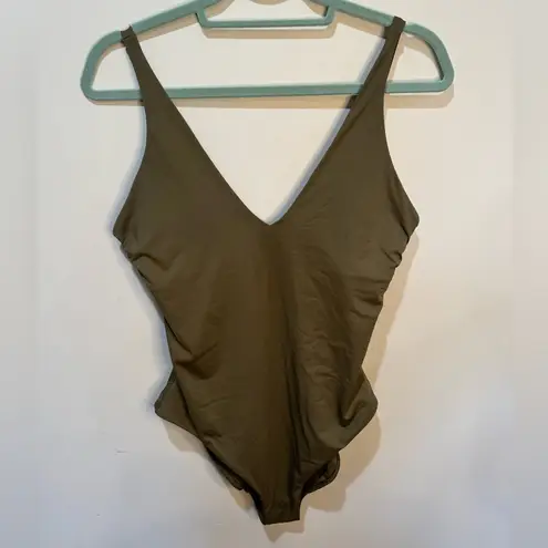 Everlane  One Piece V Neck Swimsuit Olive Green Sz M