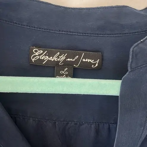 Elizabeth and James silk Navy Button-Up Blouse. Size L