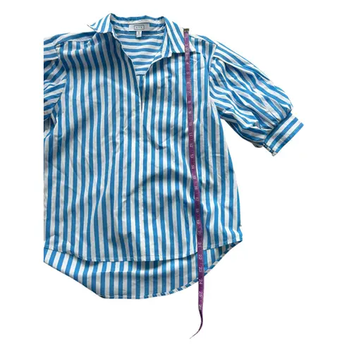 AYR Capeside Striped Puff Sleeve Popover Blouse Athens Blue Cotton Poplin XS