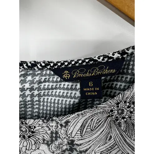 Brooks Brothers Black White Houndstooth Floral Print Knee Length Shift Dress 6