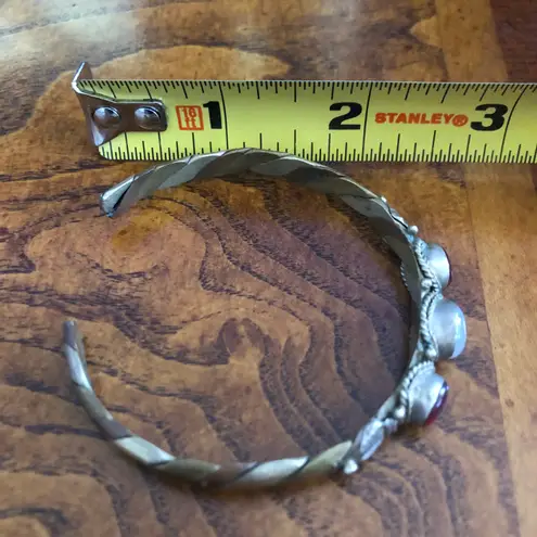 Ruby Vintage handcrafted genuine and opalite cabochon stone twist metal bracelet