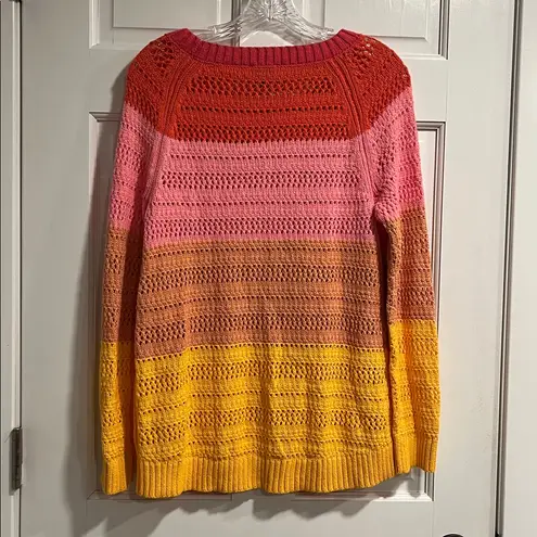 Talbots  100% Cotton Open Knit Sunset Ombré Color Crewneck Sweater Size M NWT