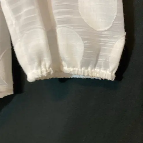 Chico’s Sheer White Polka Dot Button Cold Shoulder Long Sleeve V