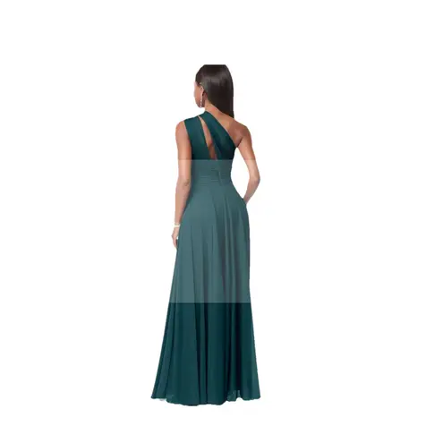 Azazie Charlize Stretch A-Line One Shoulder Mesh Floor-Length Dress