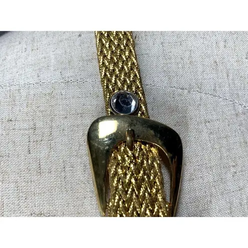 H.I.P. Vintage Statement Belt Womens Gold Tone Braided Metallic Rhinestone 90s