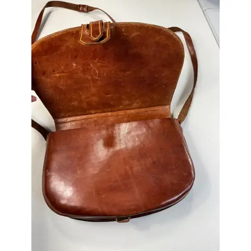 Vintage Tooled Leather Crossbody Bag Purse Aztec Mayan Style Brown