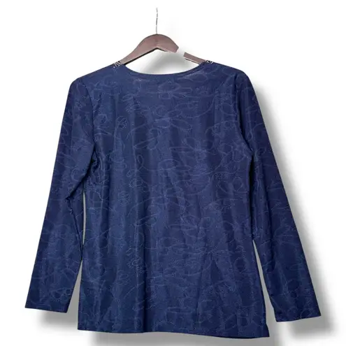 Victoria Embroidered Floral Top Blue XL/XXL Plus Size Retro Artsy Boho Classic