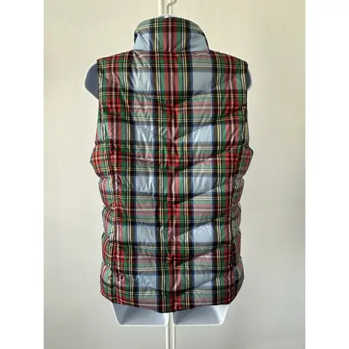 Lands' End  Women's Blue Down Filled Plaid Turtleneck Puffer Vest S (6-8) (b20)