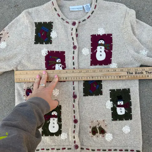 VTG Petite Rustic Cabincore Snowman Patchwork Christmas Cardigan Sweater MEDIUM Size undefined - Image 5