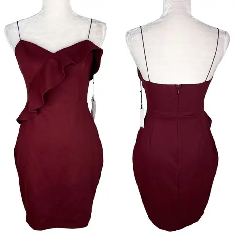 ASTR  The Label Ruffle Stretch Knit Body Con Dress Wine Medium M New