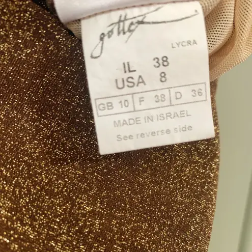 Gottex VINTAGE SQUARE NECK SEXY PINUP GLITTER BRONZE 1 PC BATHING SUIT S