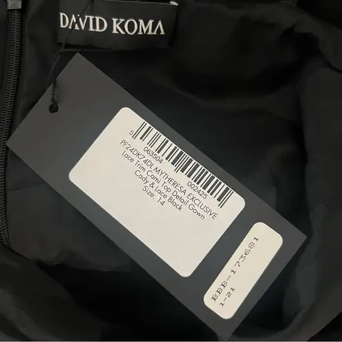 NEW NWT David Koma Lace Trim Cami Top Detail Gown Cady & Lace In Black Size 10